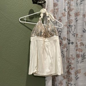 VS halter bra top with silver and gold sequence. XS